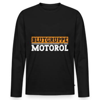 Blutgruppe Motoröl - Männer Premium Bio Langarmshirt - Schwarz - Vorne - Nico (187cm)