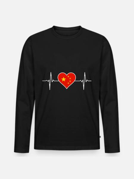 China Heartbeat - Men's Premium Organic Long Sleeve Shirt - black