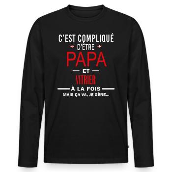 papa Et VITRIER cadeau citation - T-shirt manches longues Premium bio Homme - noir - Devant - Nico (187cm)