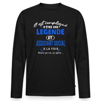 humour Légende et ASSISTANT SOCIAL cadeau - T-shirt manches longues Premium bio Homme - noir - Devant - Nico (187cm)