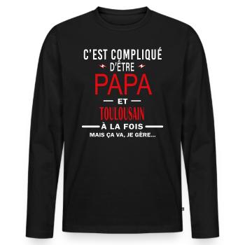 papa Et TOULOUSAIN cadeau citation - T-shirt manches longues Premium bio Homme - noir - Devant - Nico (187cm)