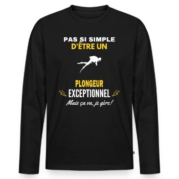 pas si simple un exceptionnel Plongeur citation - T-shirt manches longues Premium bio Homme - noir - Devant - Nico (187cm)