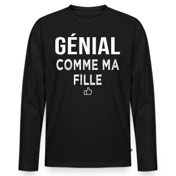 génial comme ma fille cadeau papa père et fille - T-shirt manches longues Premium bio Homme - noir - Devant - Nico (187cm)