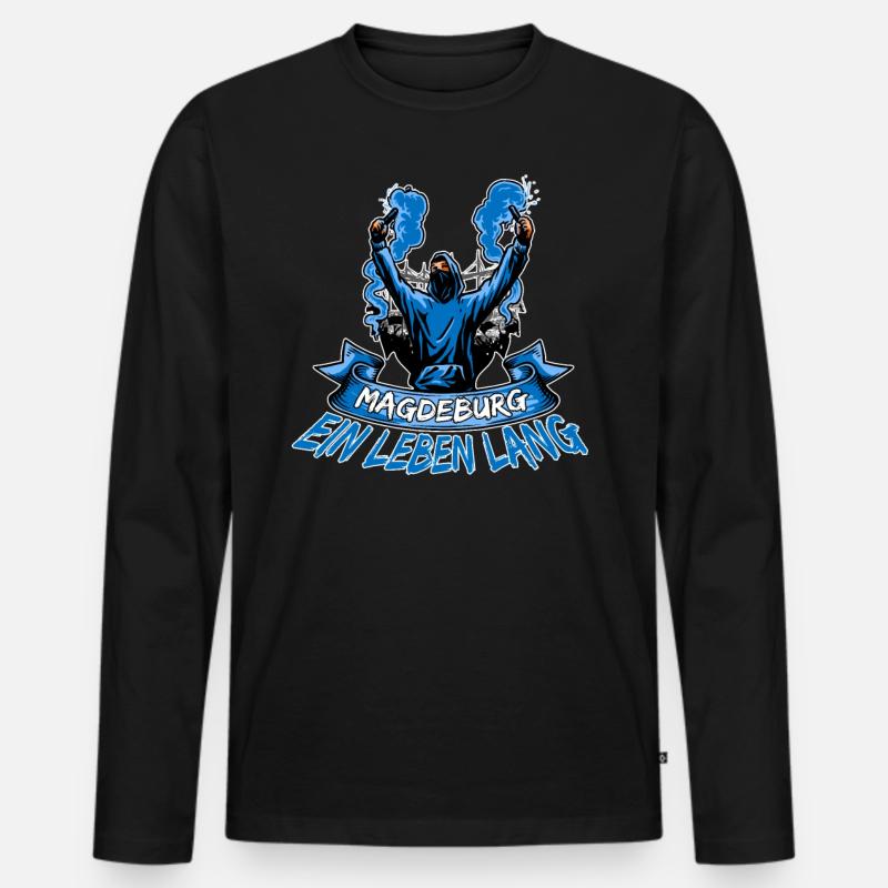 Magdeburg ein Leben lang - Männer Premium Bio Langarmshirt - Schwarz