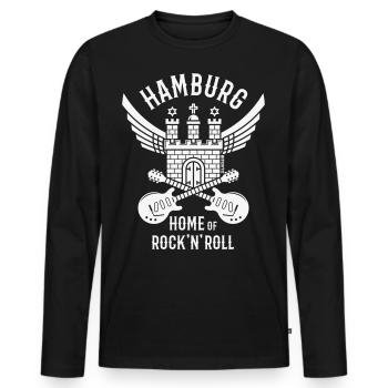 Hambourg – Foyer du Rock 'n' Roll (Rocker / Blanc) - T-shirt manches longues Premium bio Homme - noir - Devant - Nico (187cm)