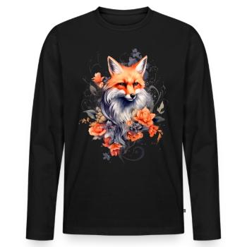 Fuchs und Blumen - Männer Premium Bio Langarmshirt - Schwarz - Vorne - Nico (187cm)