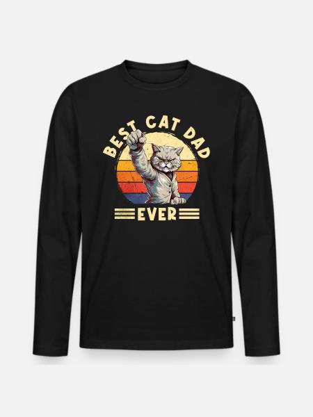 Kat Bedste Cat Dad nogensinde Cat Daddy Sjovt ordsprog - Premium økologisk langærmet T-shirt til mænd - sort