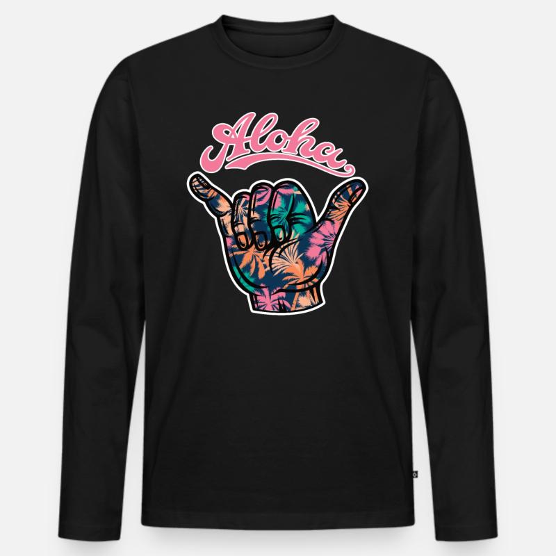 2 Aloha Shaka - Männer Premium Bio Langarmshirt - Schwarz