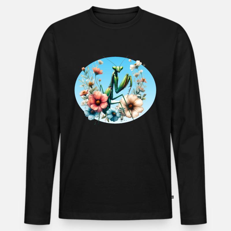 Gottesanbeterin im Blumengarten - Männer Premium Bio Langarmshirt - Schwarz