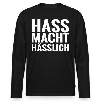Hass macht hässlich - Männer Premium Bio Langarmshirt - Schwarz - Vorne - Nico (187cm)