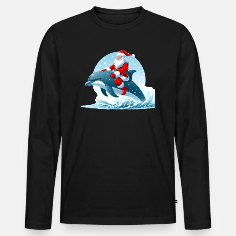 Delfin Weihnachtsmann - Männer Premium Bio Langarmshirt - Schwarz