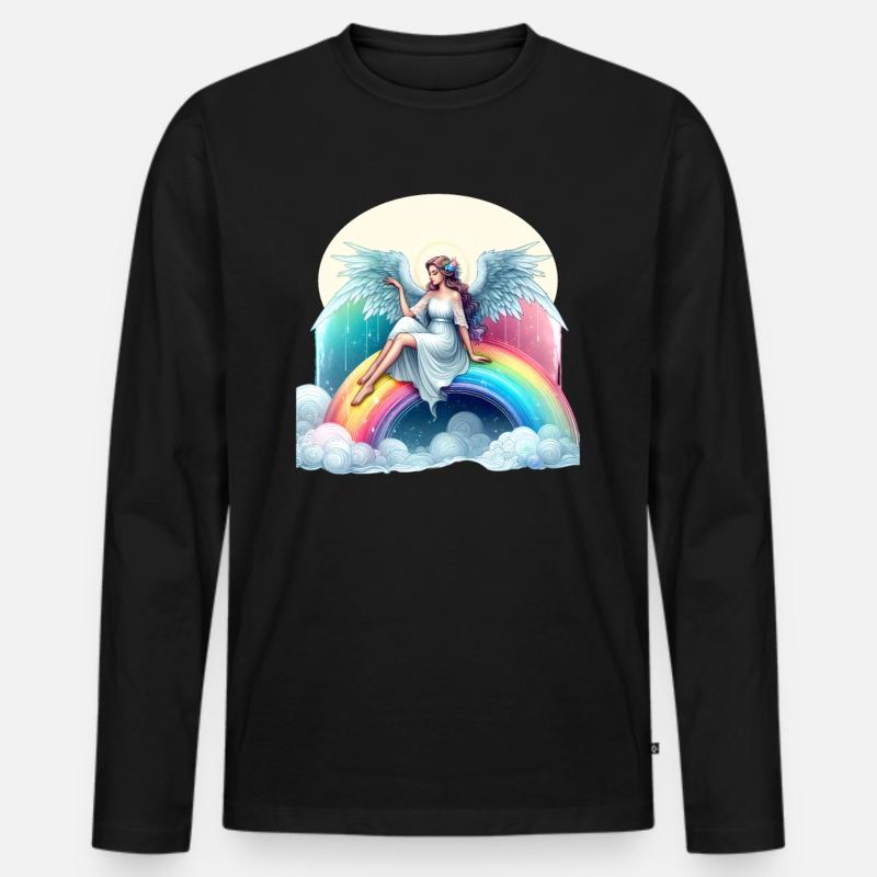 Engel auf Regenbogen - Männer Premium Bio Langarmshirt - Schwarz