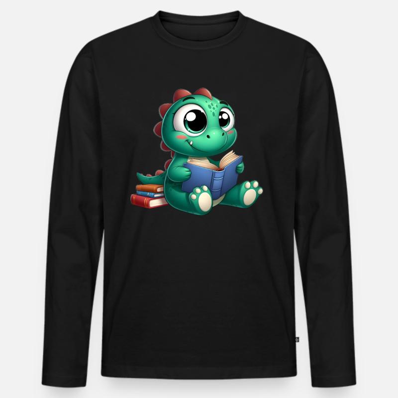Dino liest ein Buch - Männer Premium Bio Langarmshirt - Schwarz