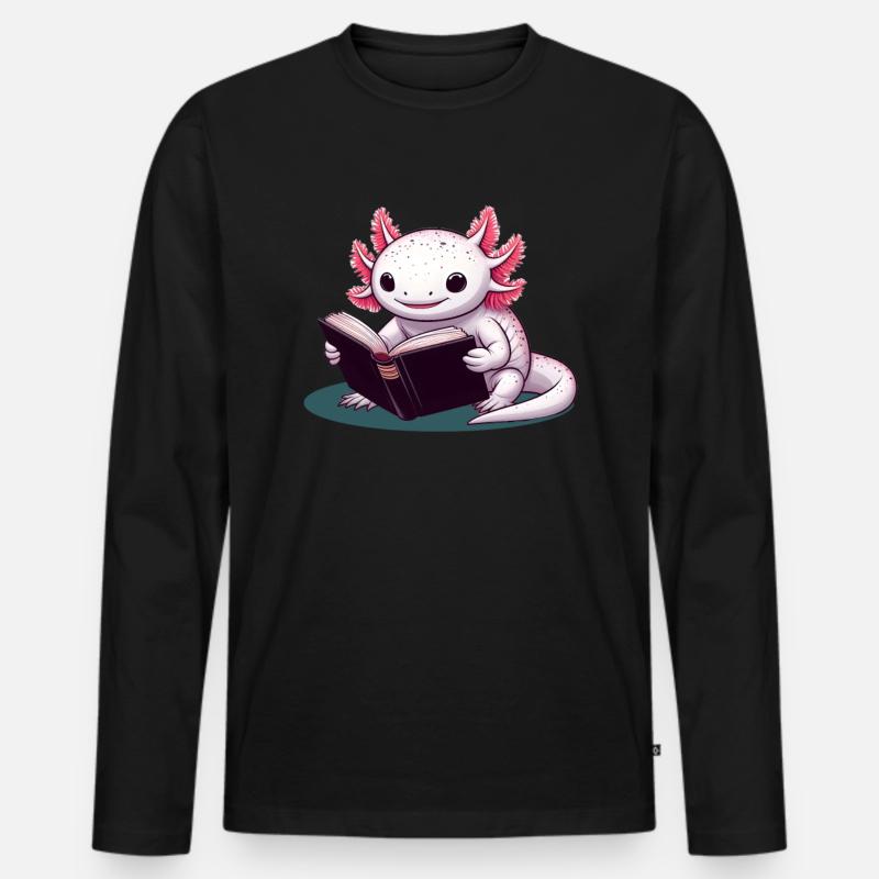 Lesender Axolotl - Männer Premium Bio Langarmshirt - Schwarz