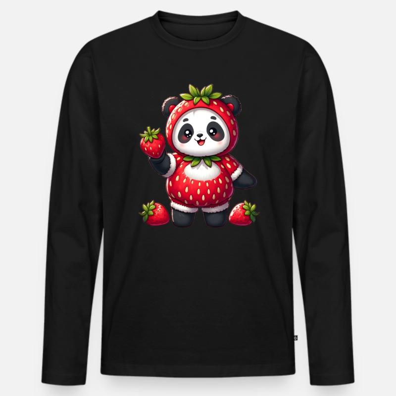 Panda im Erdbeerkostüm - Männer Premium Bio Langarmshirt - Schwarz