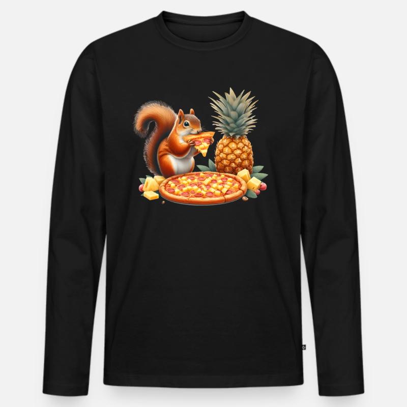 Eichhörnchen genießt Pizza - Männer Premium Bio Langarmshirt - Schwarz