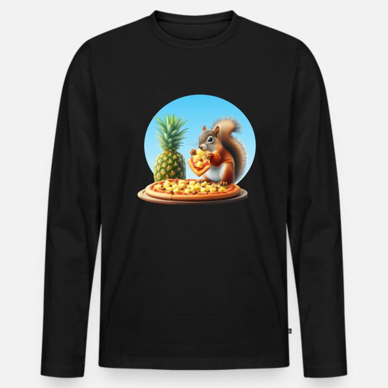 Eichhörnchen genießt Pizza - Männer Premium Bio Langarmshirt - Schwarz