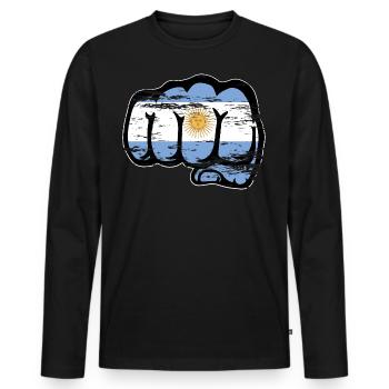 Argentina flag fist used - Men's Premium Organic Long Sleeve Shirt - black - Front - Nico (187cm)