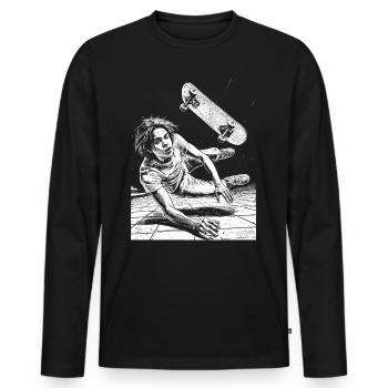 Shirt Design: Actionreicher Skateboard-Sturz - Männer Premium Bio Langarmshirt - Schwarz - Vorne - Nico (187cm)