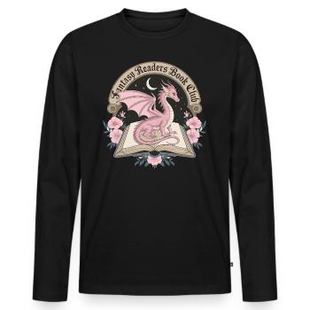 Fantasy Bookworm: Dragon in the Book Realm - Men's Premium Organic Long Sleeve Shirt - black - Front - Nico (187cm)