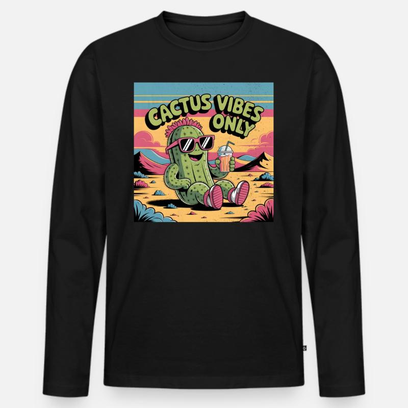 Cactus Vibes Only - Männer Premium Bio Langarmshirt - Schwarz