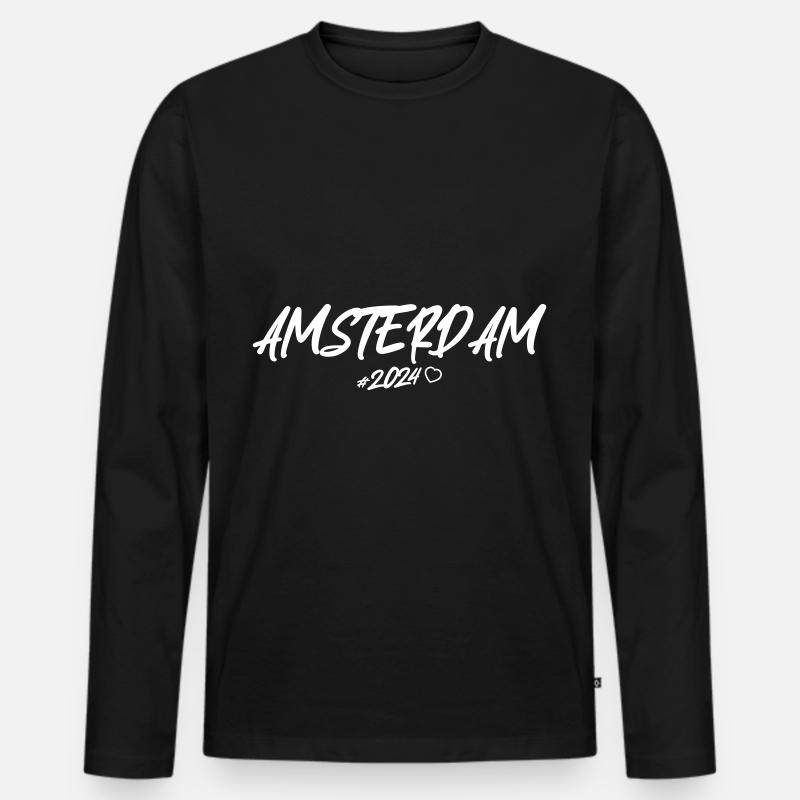 Amsterdam 2024 Herz - Männer Premium Bio Langarmshirt - Schwarz