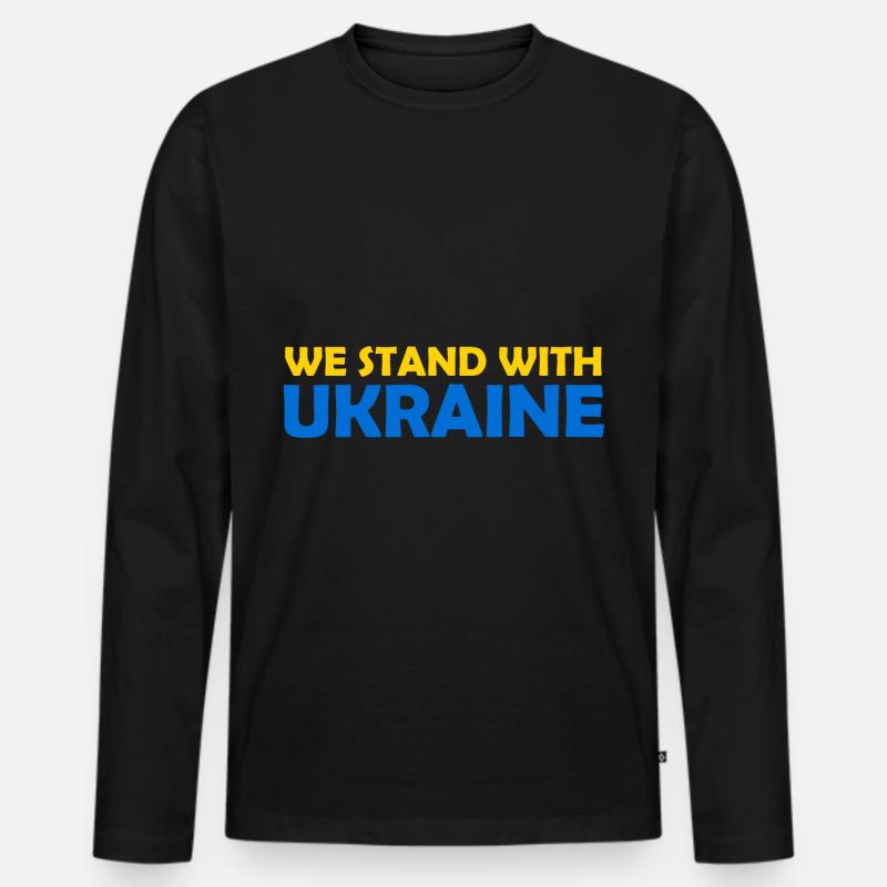 We stand with Ukraine - Männer Premium Bio Langarmshirt - Schwarz