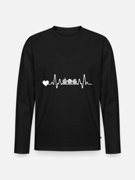 Backen Herzschlag Cupcakes - Männer Premium Bio Langarmshirt - Schwarz