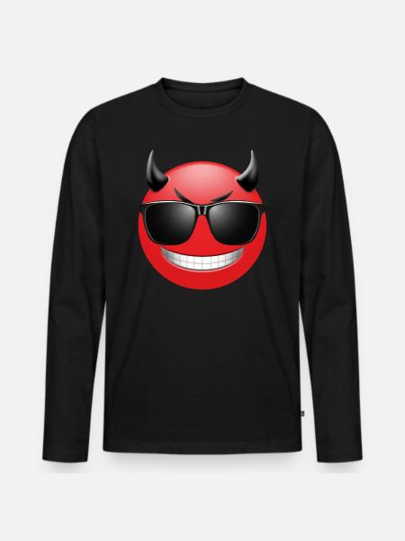 EMOJI duivel met zonnebril grappig ontwerp - Mannen Premium Bio shirt met lange mouwen - zwart