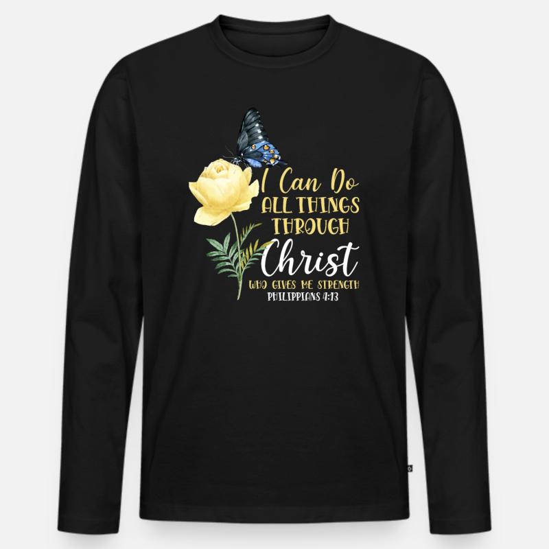 Christian Bible Verse Butterfly - Männer Premium Bio Langarmshirt - Schwarz