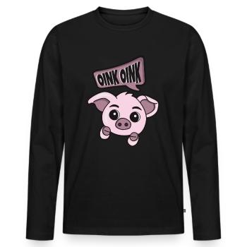 Süßes, kleines Schweinchen Oink Schwein Bauernhof - Männer Premium Bio Langarmshirt - Schwarz - Vorne - Nico (187cm)