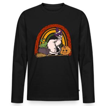 Sphynx Chat d’Halloween - T-shirt manches longues Premium bio Homme - noir - Devant - Nico (187cm)