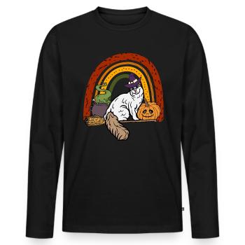 Cute Turkish Van Halloween Cat - Men's Premium Organic Long Sleeve Shirt - black - Front - Nico (187cm)