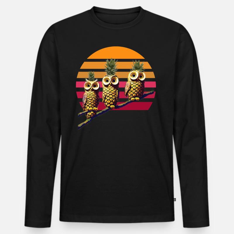 Ananas Eulen - Männer Premium Bio Langarmshirt - Schwarz