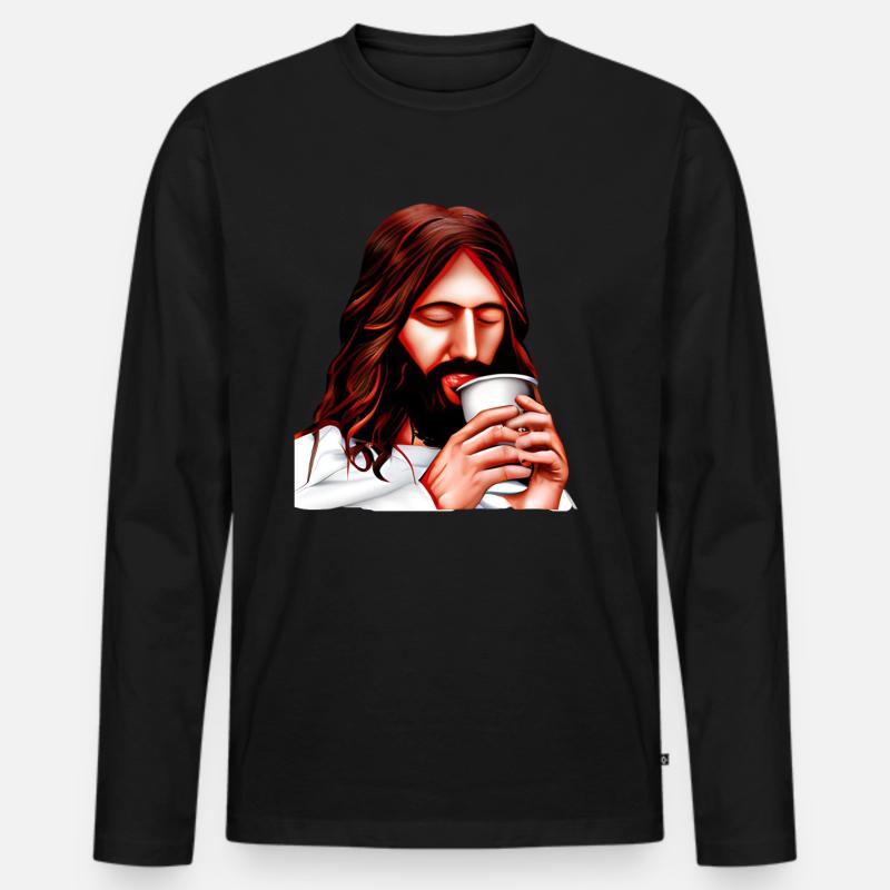 Jesus mochte Kaffee - Männer Premium Bio Langarmshirt - Schwarz