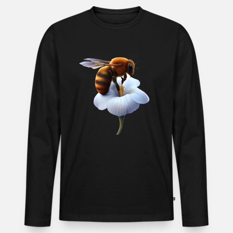 Biene auf Blume - Männer Premium Bio Langarmshirt - Schwarz