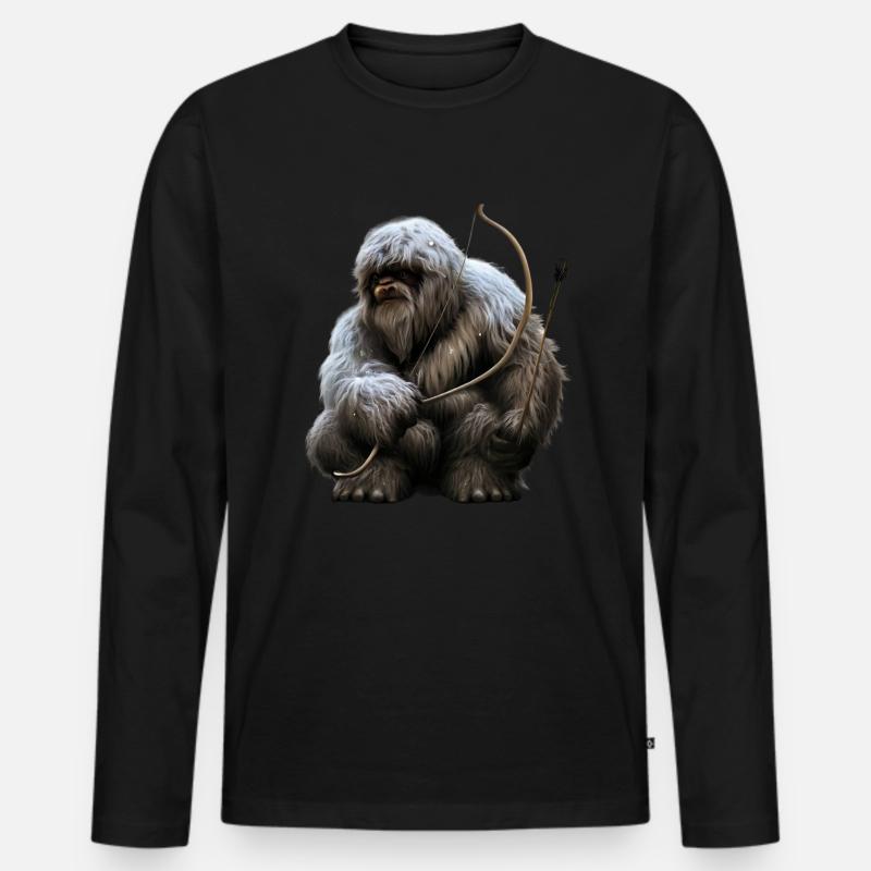 Yeti mit Pfeil und Bogen - Männer Premium Bio Langarmshirt - Schwarz