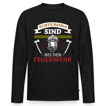 ECHTE HELDEN SIND BEI DER FEUERWEHR - Männer Premium Bio Langarmshirt - Schwarz - Vorne - Nico (187cm)