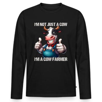 Vache fermière - T-shirt manches longues Premium bio Homme - noir - Devant - Nico (187cm)