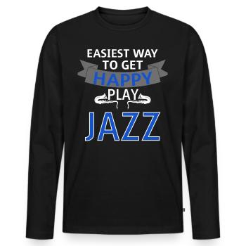 EASIEST WAY TO GET HAPPY - PLAY JAZZ--Jazz T-Shirt - Männer Premium Bio Langarmshirt - Schwarz - Vorne - Nico (187cm)