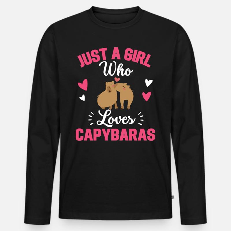Capybara Mädchen - Männer Premium Bio Langarmshirt - Schwarz