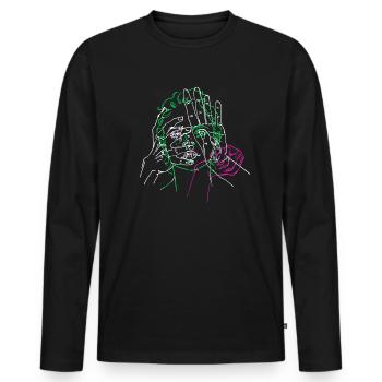 Visage entrelacé par les mains - Vert Rose - T-shirt manches longues Premium bio Homme - noir - Devant - Nico (187cm)