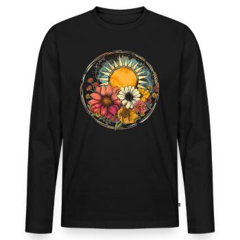 Soleil avec des fleurs - T-shirt manches longues Premium bio Homme - noir - Devant - Nico (187cm)