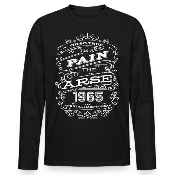 Hillarious Lustiges Geburtstagsshirt 1965 Weiße Edition - Männer Premium Bio Langarmshirt - Schwarz - Vorne - Nico (187cm)