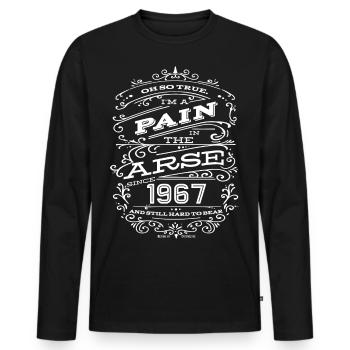 Hillarious Lustiges Geburtstagsshirt 1967 Weiße Ausgabe - Männer Premium Bio Langarmshirt - Schwarz - Vorne - Nico (187cm)