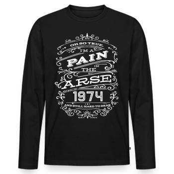 Hillarious Funny Chemise d’anniversaire 1974 White Edition - T-shirt manches longues Premium bio Homme - noir - Devant - Nico (187cm)