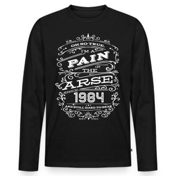 Hillarious Funny Birthday Shirt 1984 White Edition - Men's Premium Organic Long Sleeve Shirt - black - Front - Nico (187cm)