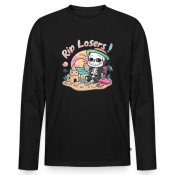 Drôle de squelette sur la plage – RIP Losers Design - T-shirt manches longues Premium bio Homme - noir - Devant - Nico (187cm)