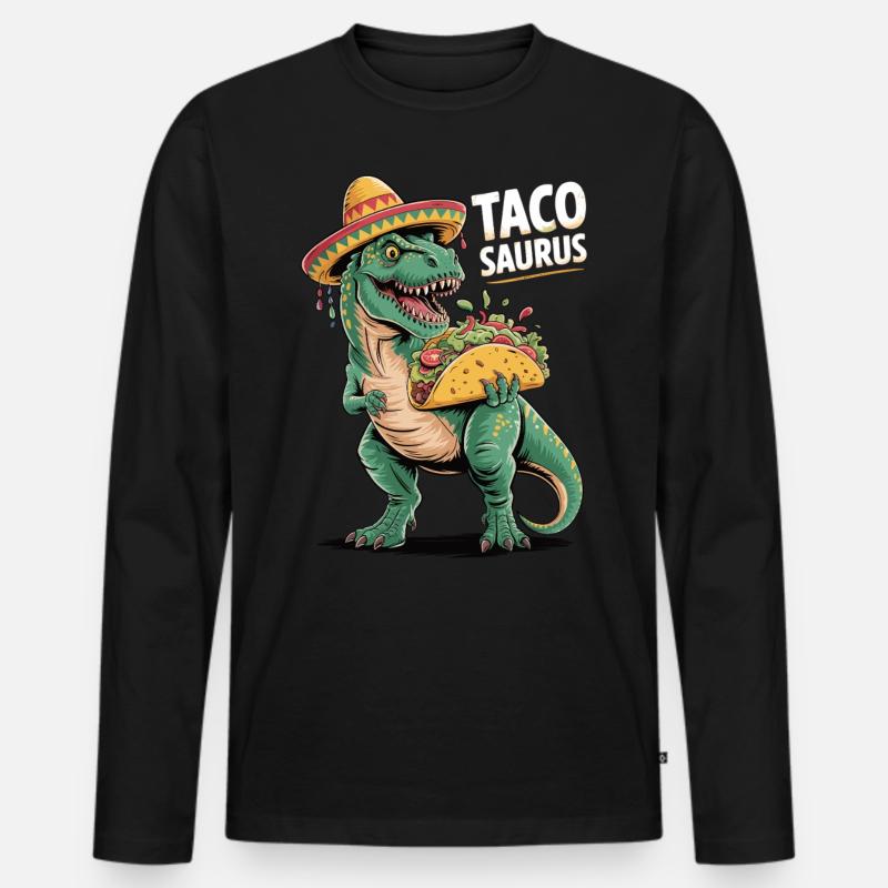 Taco trifft Dino - Männer Premium Bio Langarmshirt - Schwarz