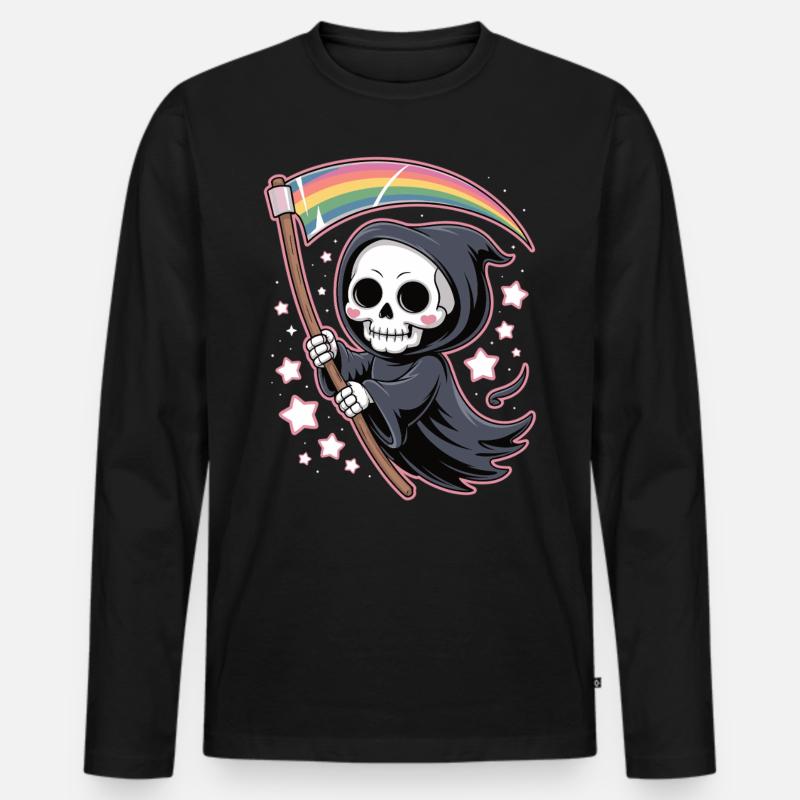 Niedlicher Sensenmann mit Regenbogen - Männer Premium Bio Langarmshirt - Schwarz